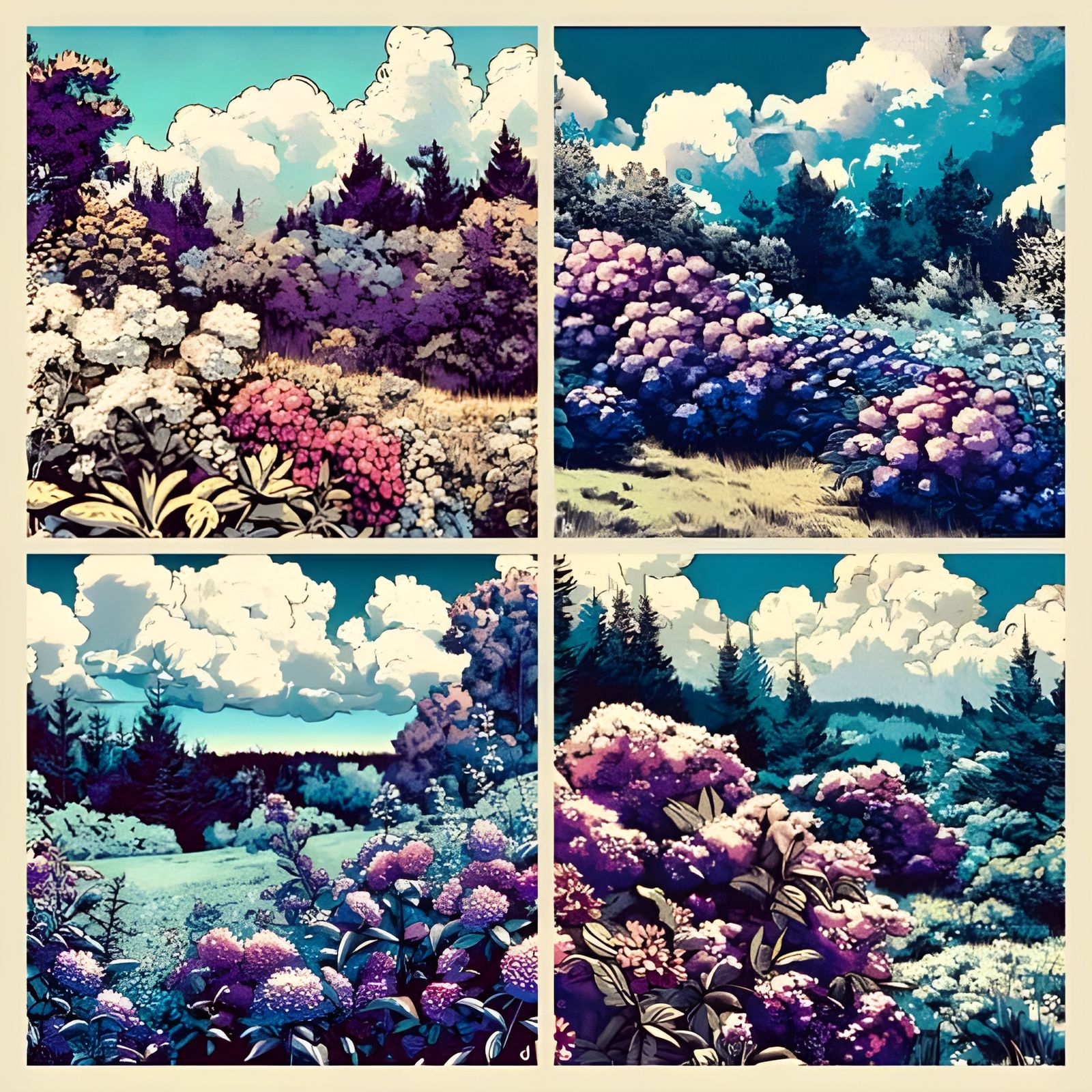 Flowering Meadow Landscape in Comic Art Style