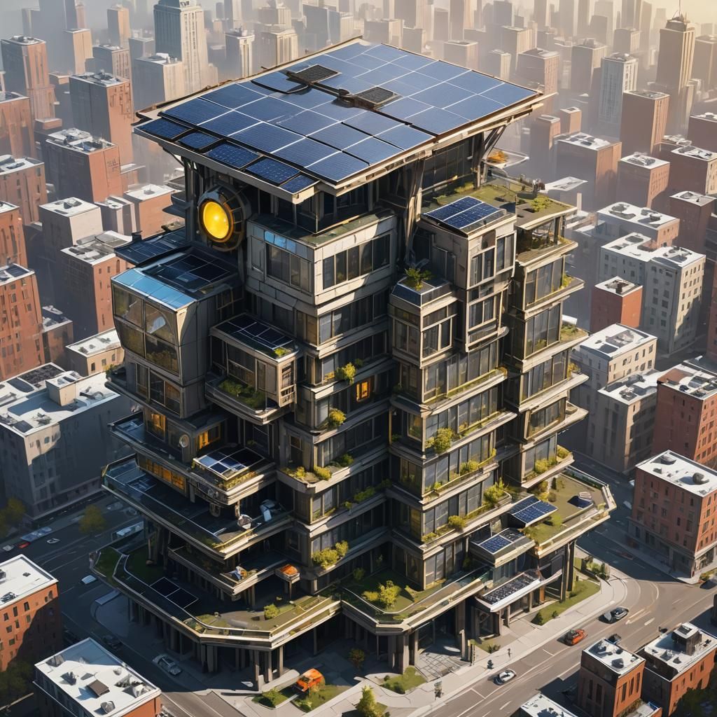 Solarpunk Building in Kovalev Style