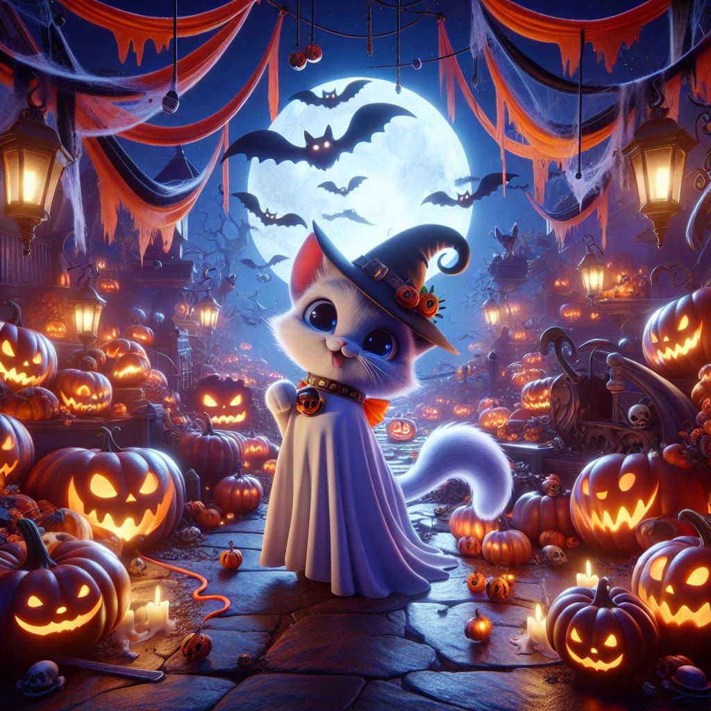 Cartoon Cat's Halloween Ghost Cosplay