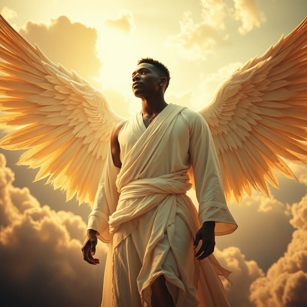 Celestial African American Angel in Dramatic Lighting