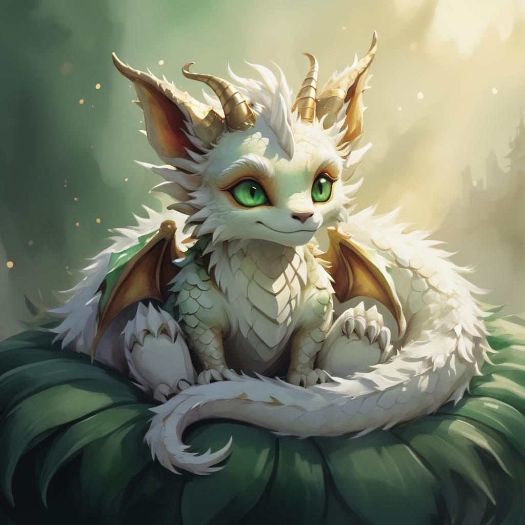 Whimsical Dragon Lounging on Pillows in Watercolor Style