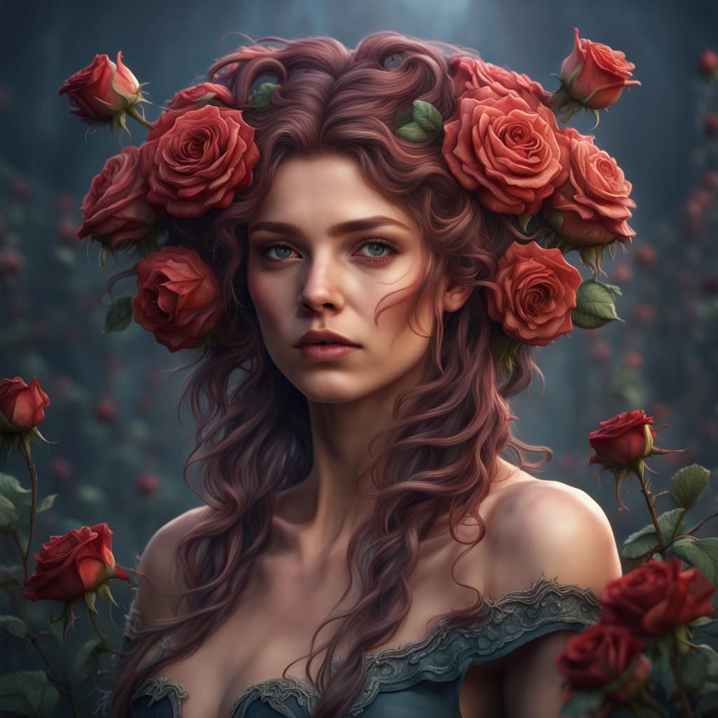 Girl with Roses: Detailed Fantasy Art