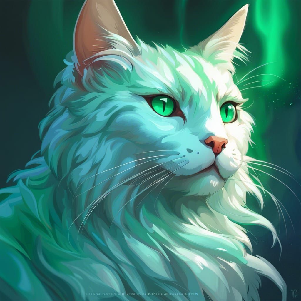 Blue-White Cat Portrait in Hyperdetailed Style