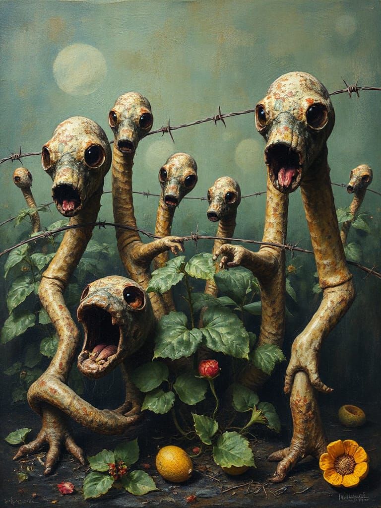 Menacing Herb Garden in Surreal Oil Painting Style