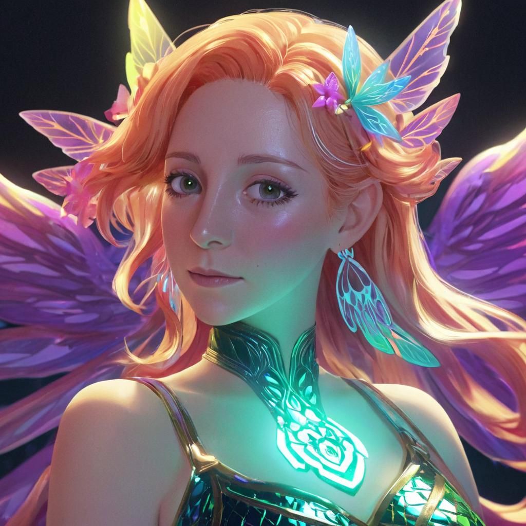 Psychedelic Fairy in Anime-Inspired 3D Art
