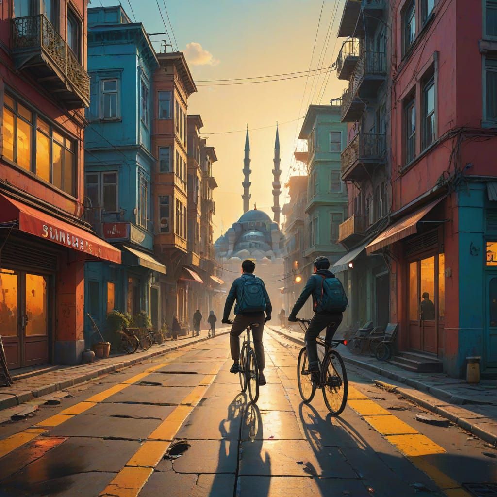 Turkish Cyclist Rides Through Istanbul's Majestic Cityscape