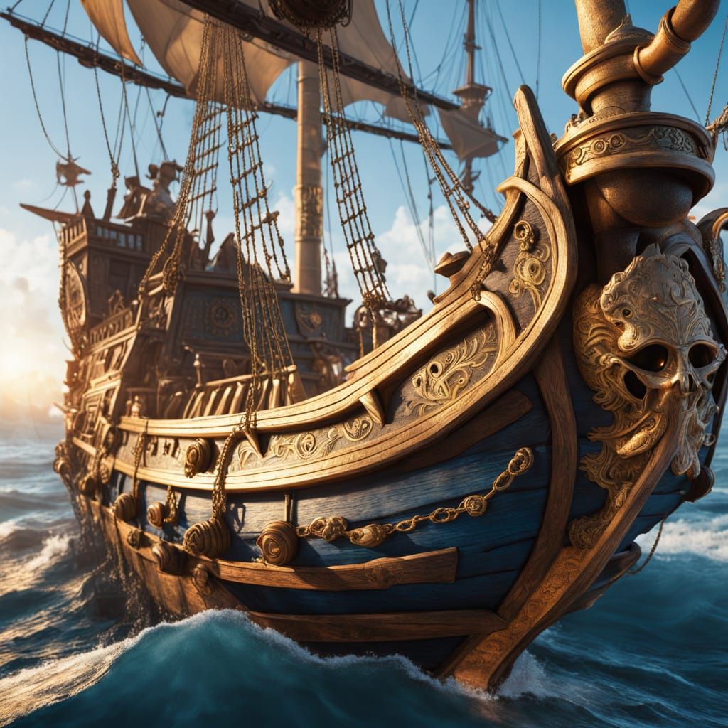 Golden Pirate Ship in Warm Golden Light