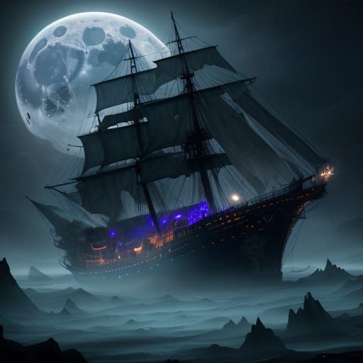 Ghostly Vessel Sails Under Starry Skies in a Haunting Cinema...