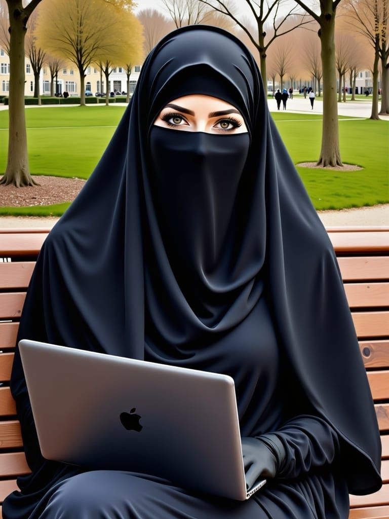 Young Woman in Niqab, Oil Painting Portrait