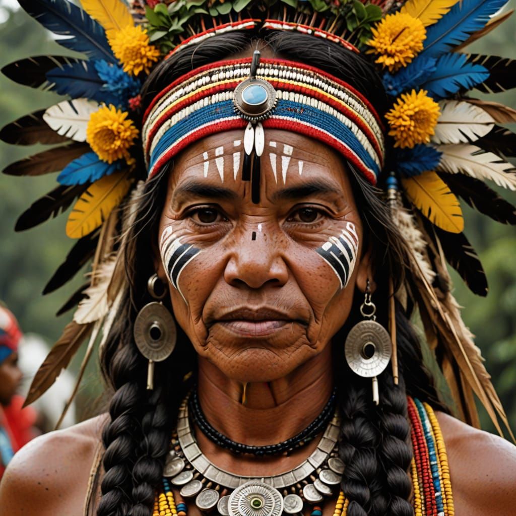 Brazilian Indigenous Woman in Vibrant Colors