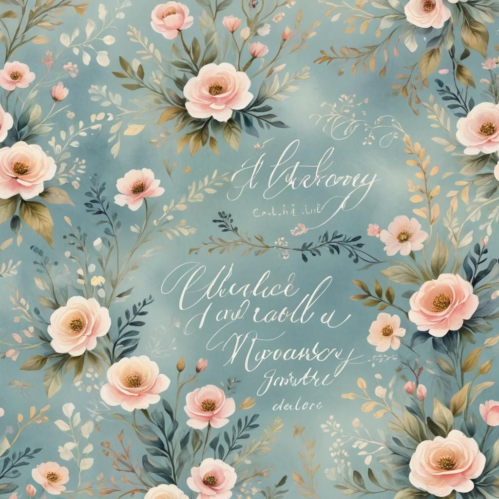 Ethereal Calligraphy with Pastel Hues and Floral Accents