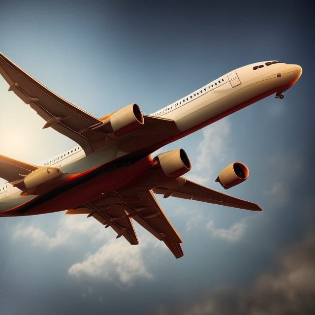 Hyperrealistic Airplane in Flight: Splash Art Concept