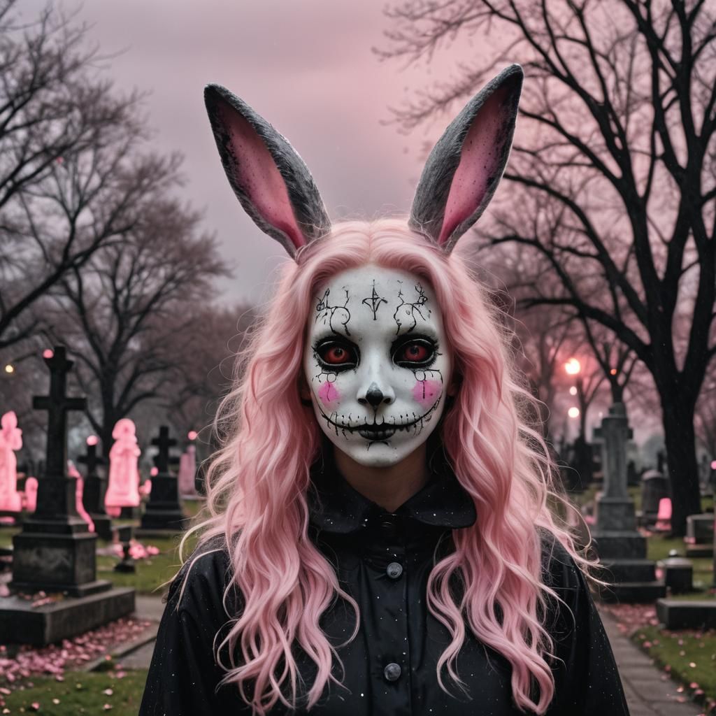 Creepy Angora Bunny in Dark Academia Style