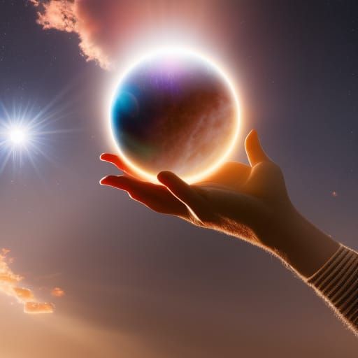 Hand of God Holding Planet in Space