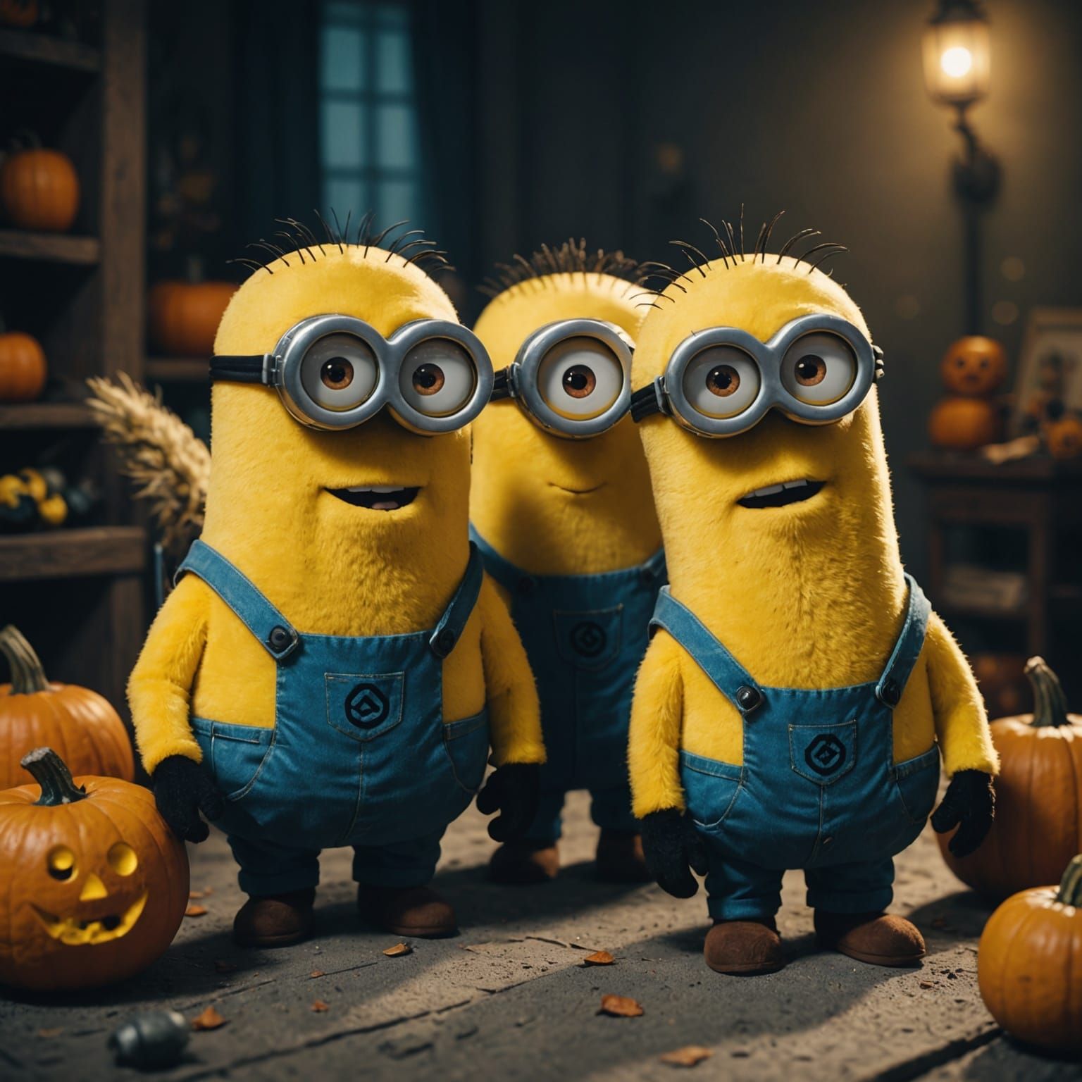 Teddy Bears as Halloween Minions: Cinematic Film Still