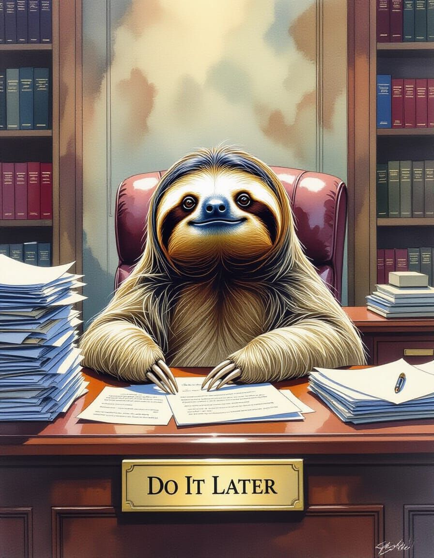 Sloth Executive in Office Poster
