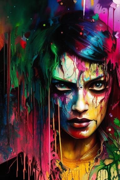 Colorful Ink Splash Zombie Portrait in 3D