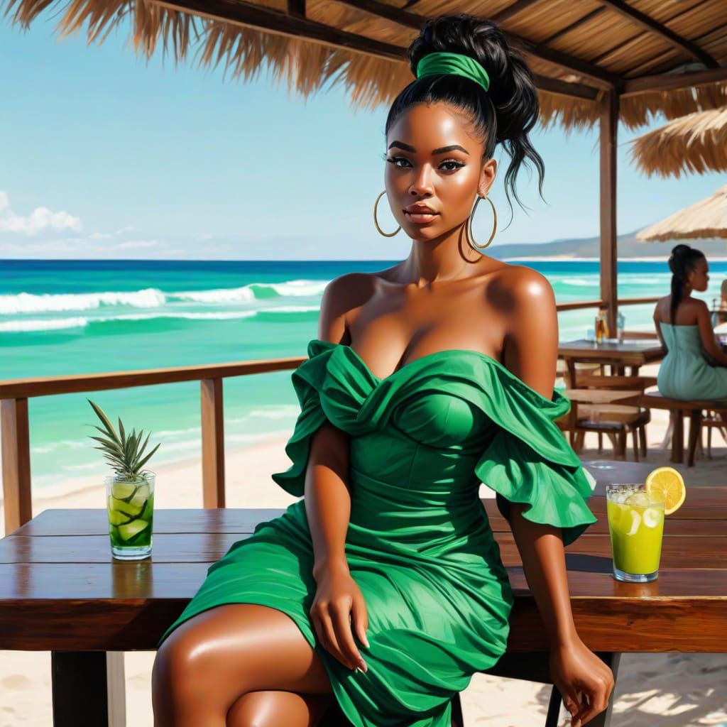 Abstract Digital Painting: African Woman at Beach Club