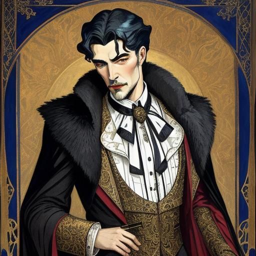 Handsome Vampire Portrait in Vrubel and van Dongen Style