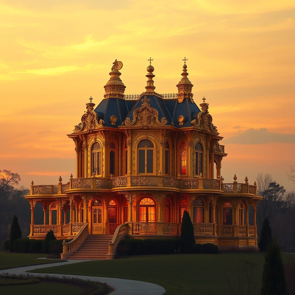 Luxurious Gold Palace in Sunset Glory