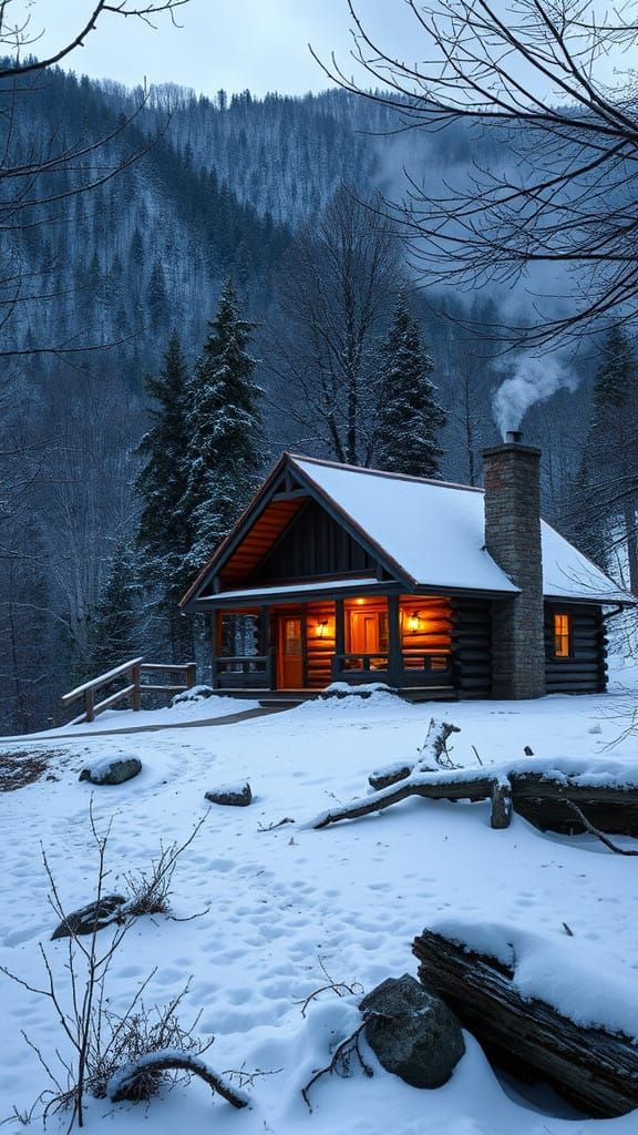 Winter Mountain Cabin in Snowy Appalachian Landscape