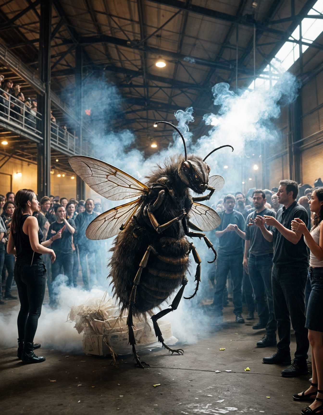 Insectoid Humans Dance in Smoky Industrial Nightclub