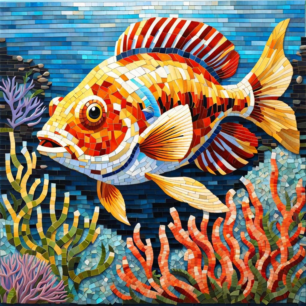 Colorful Mosaic Fish Swimming in Coral Reef