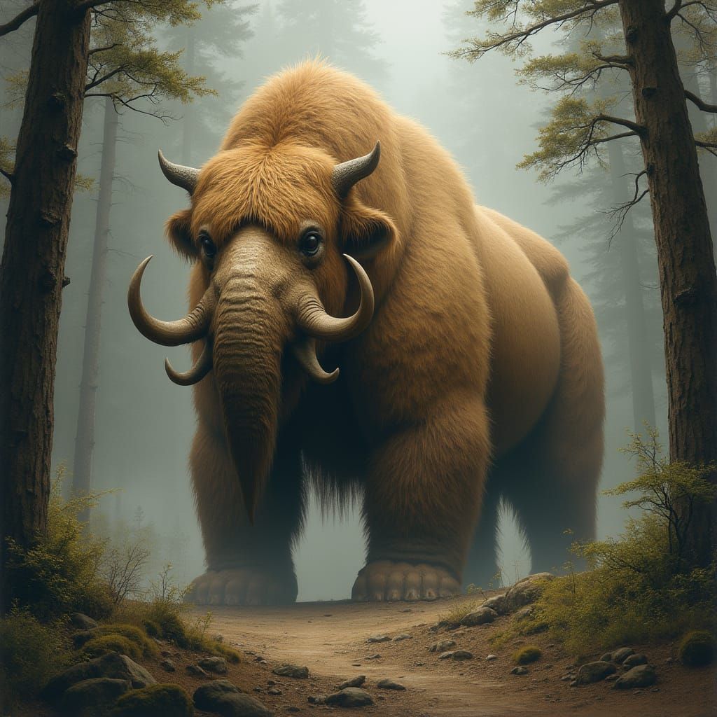 Majestic Elasmotherium in a Primeval Forest