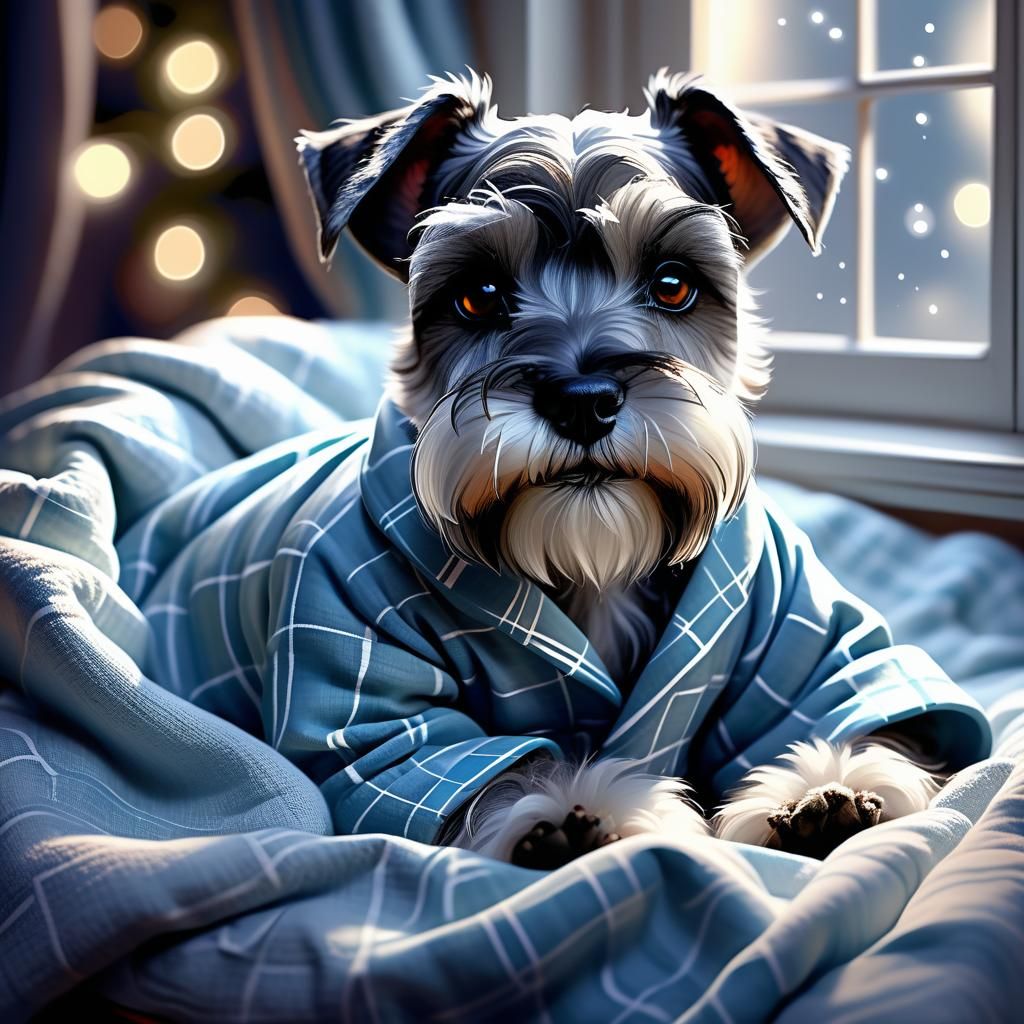 Miniature Schnauzer in Pyjamas: Whimsical Digital Painting