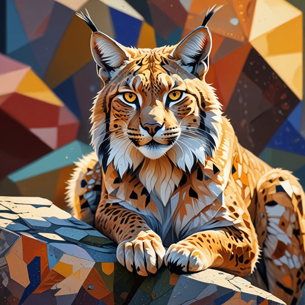 Lynx in Cubist Geometric Fauvism Style