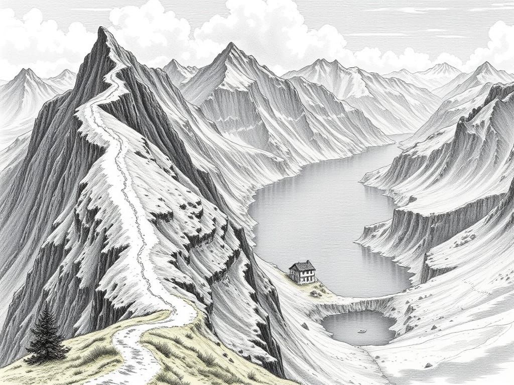 Swiss Alps Topographic Illustration as 19th Century Guideboo...