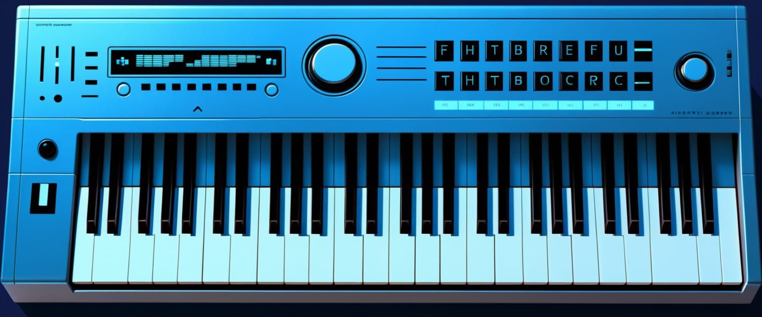 Futuristic Synthesizer Keyboard in Neon-Lit Industrial Style