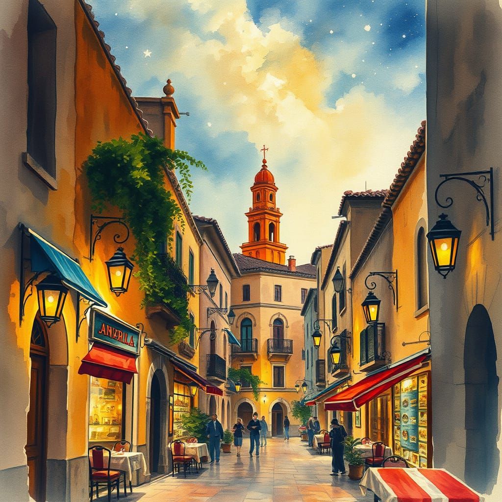 Andalusian Nights: Seville Alleys in Watercolor