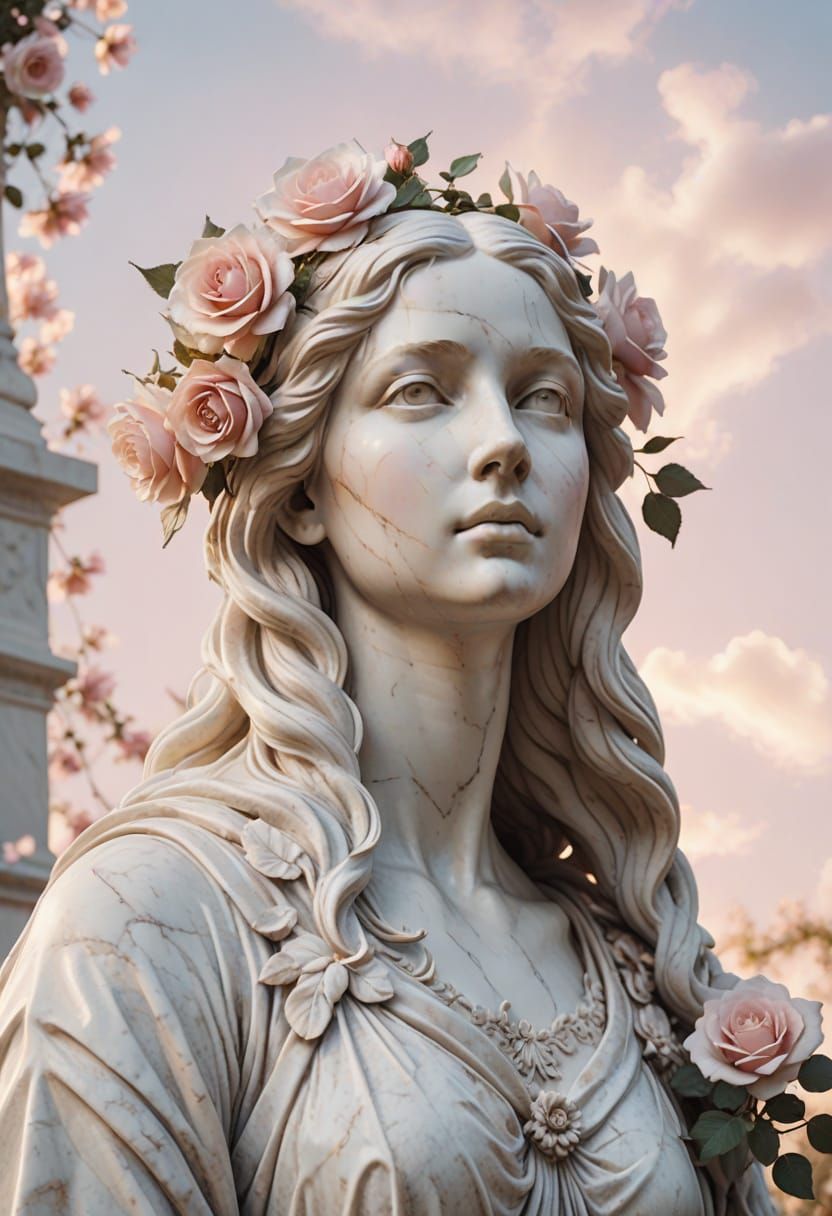 Elegant Neoclassical Woman in a Floral Cemetery