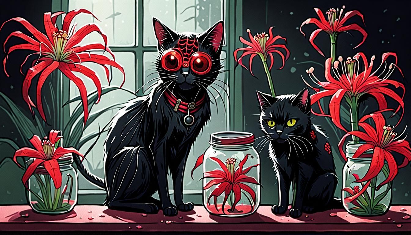 Bio-Punk Maiden with Spider Lily and Black Cat