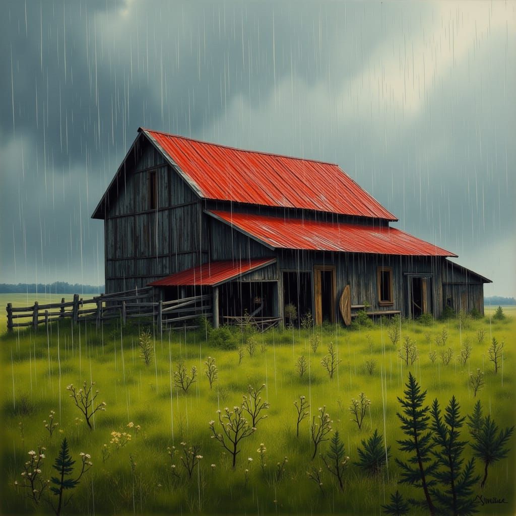 Summer Rain on Barn Roof in Rustic Realism