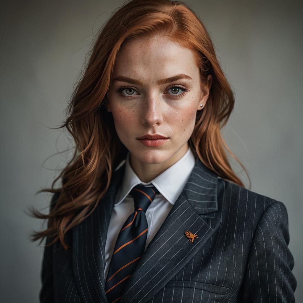 Classy Girl in Pinstripe Suit Portrait