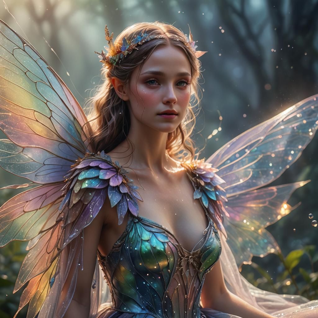 Fantasy Fairy Portrait with Iridescent Wings