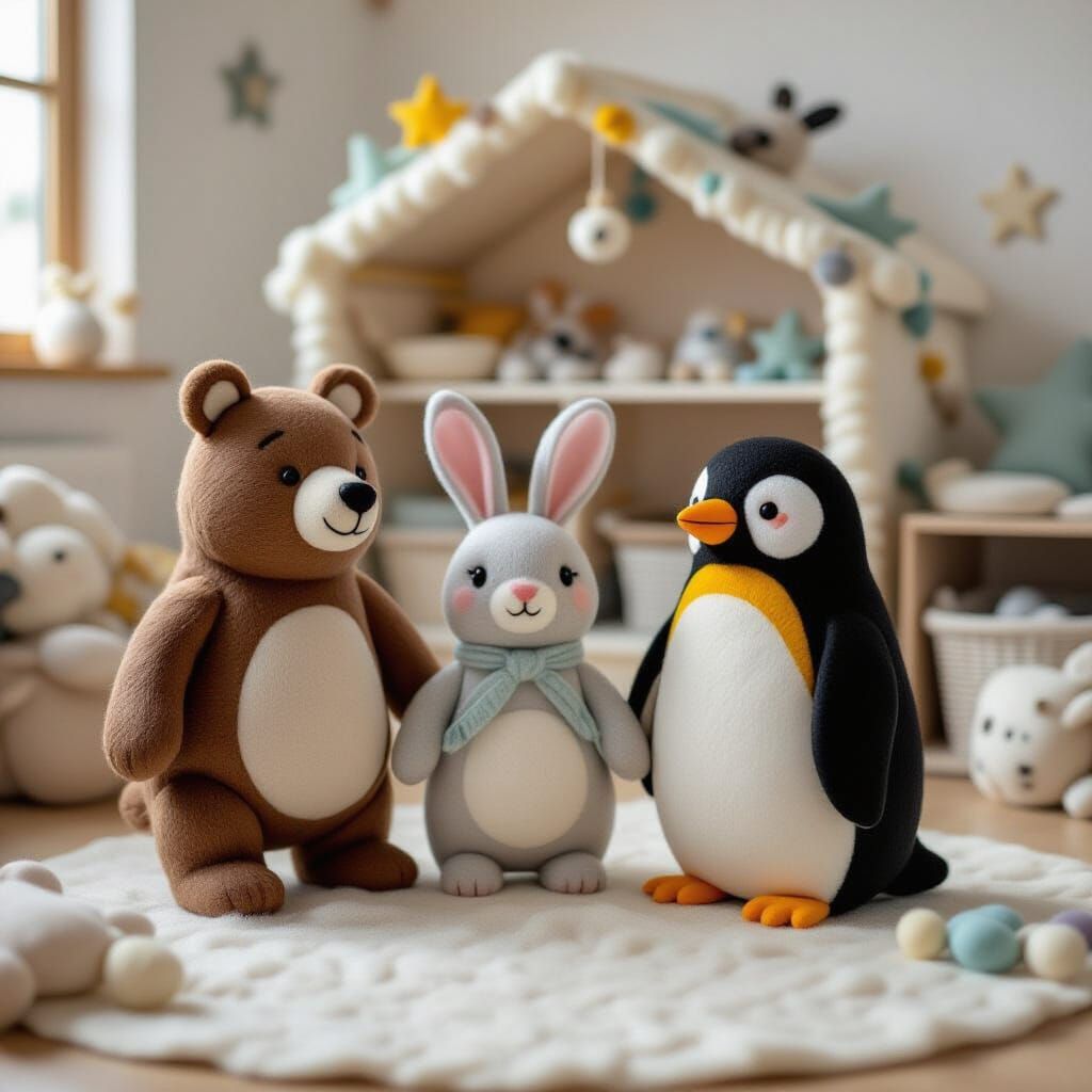 Felted Animals in a Felt Playroom