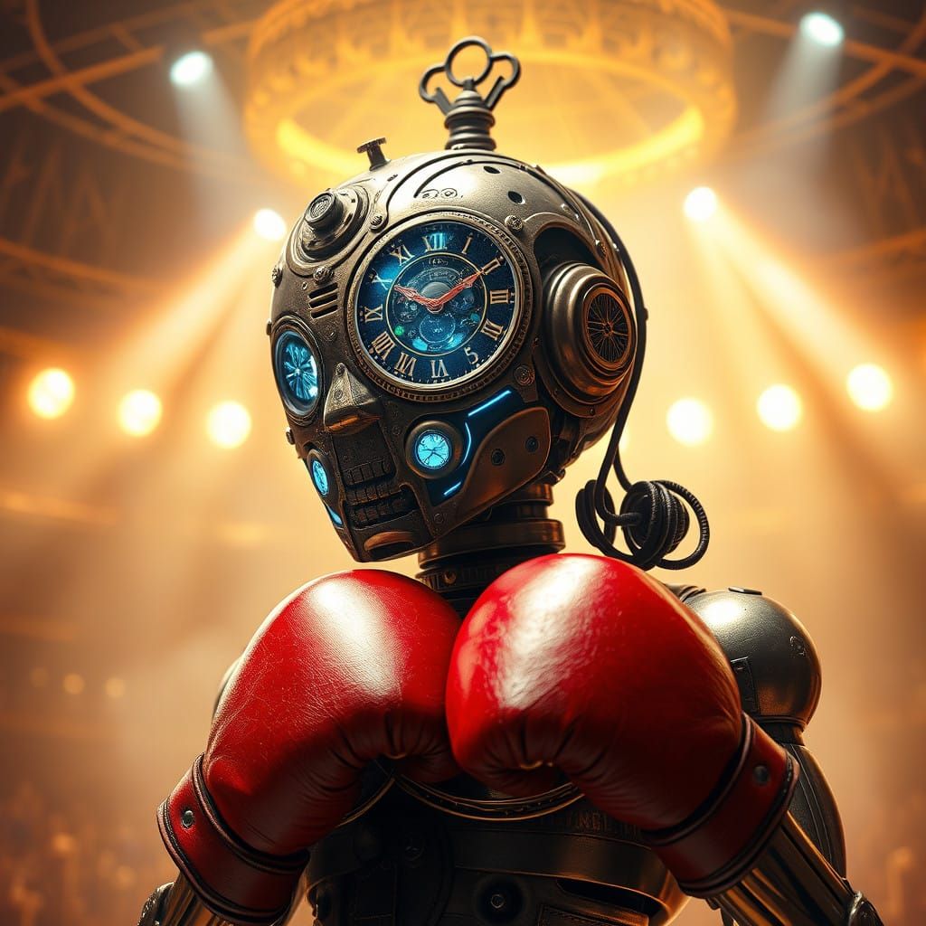 Steampunk Crash Test Dummy in Boxing Gloves with Timekeeper'...