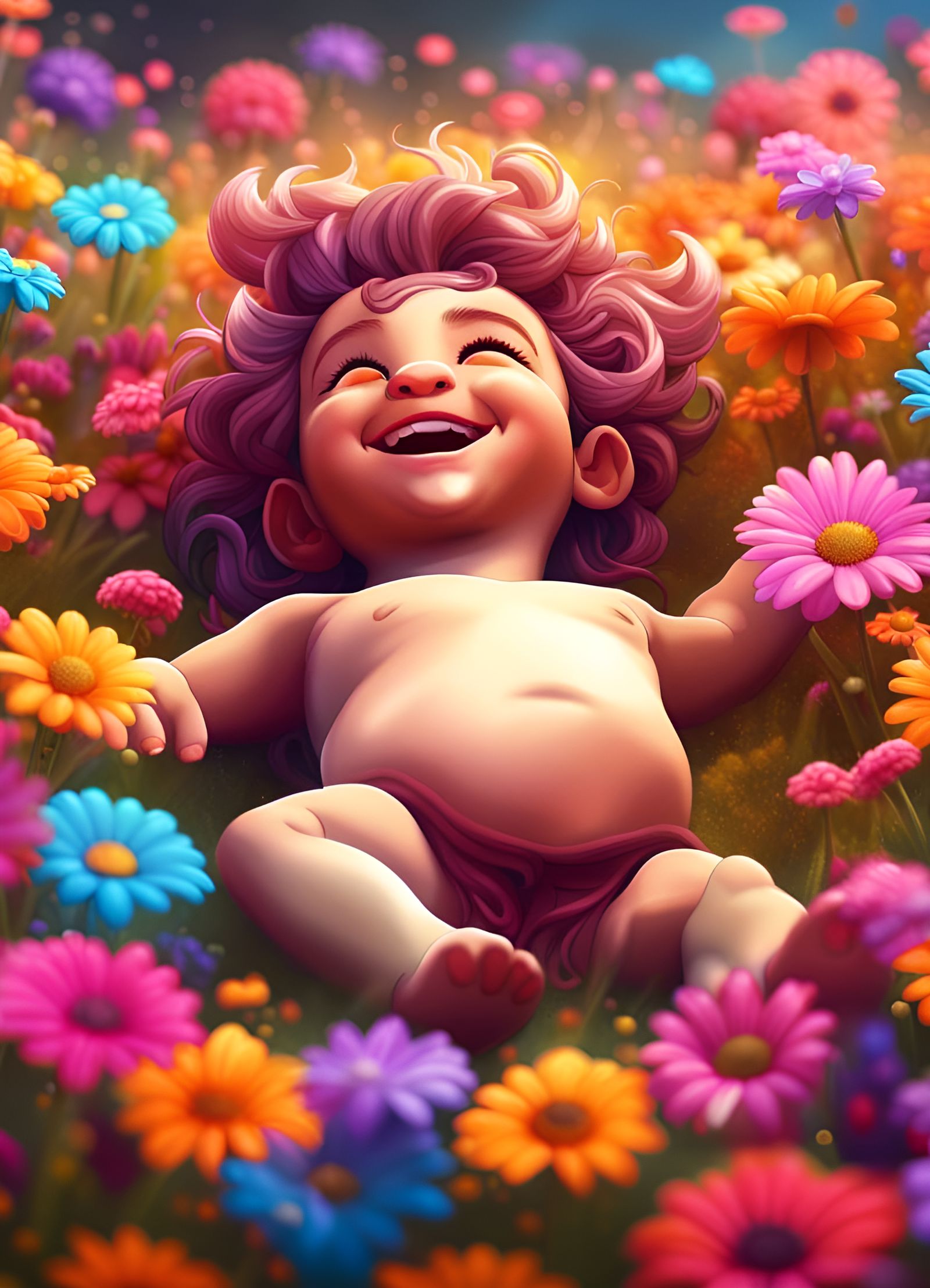 Adorable Baby Centaur in Colorful Flower Field