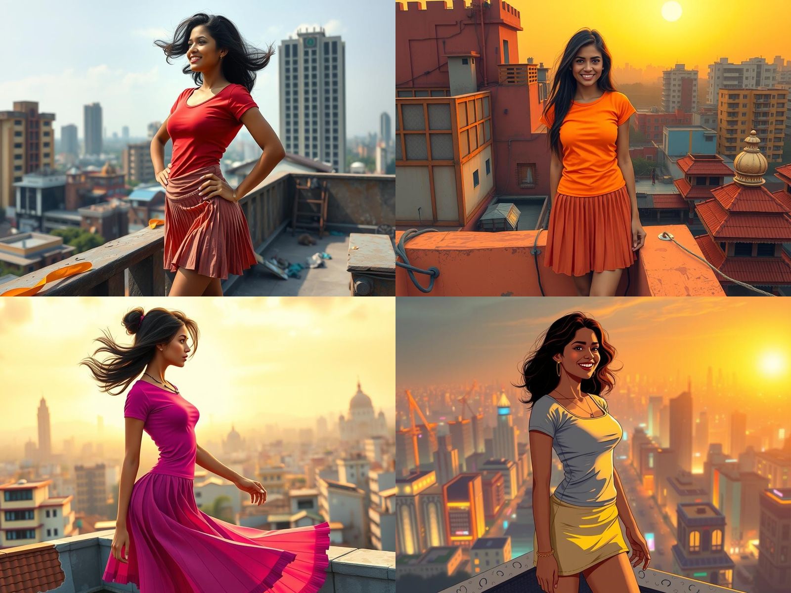 Bengali Woman Enjoying Rooftop View