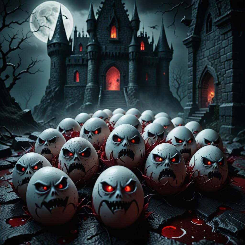 Vampire Eggs in Haunted Castle: Dark Fantasy Art