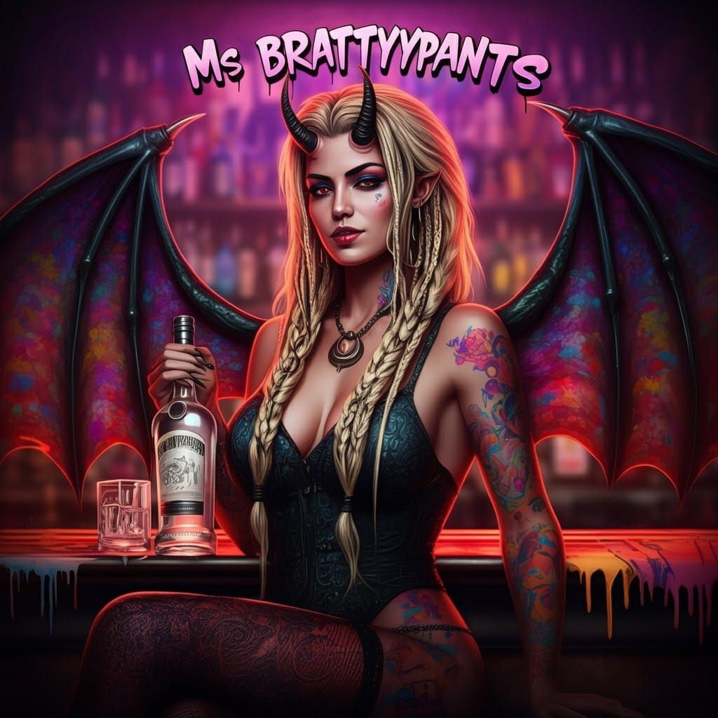 Temptress Demon with Braided Hair and Graffiti Art