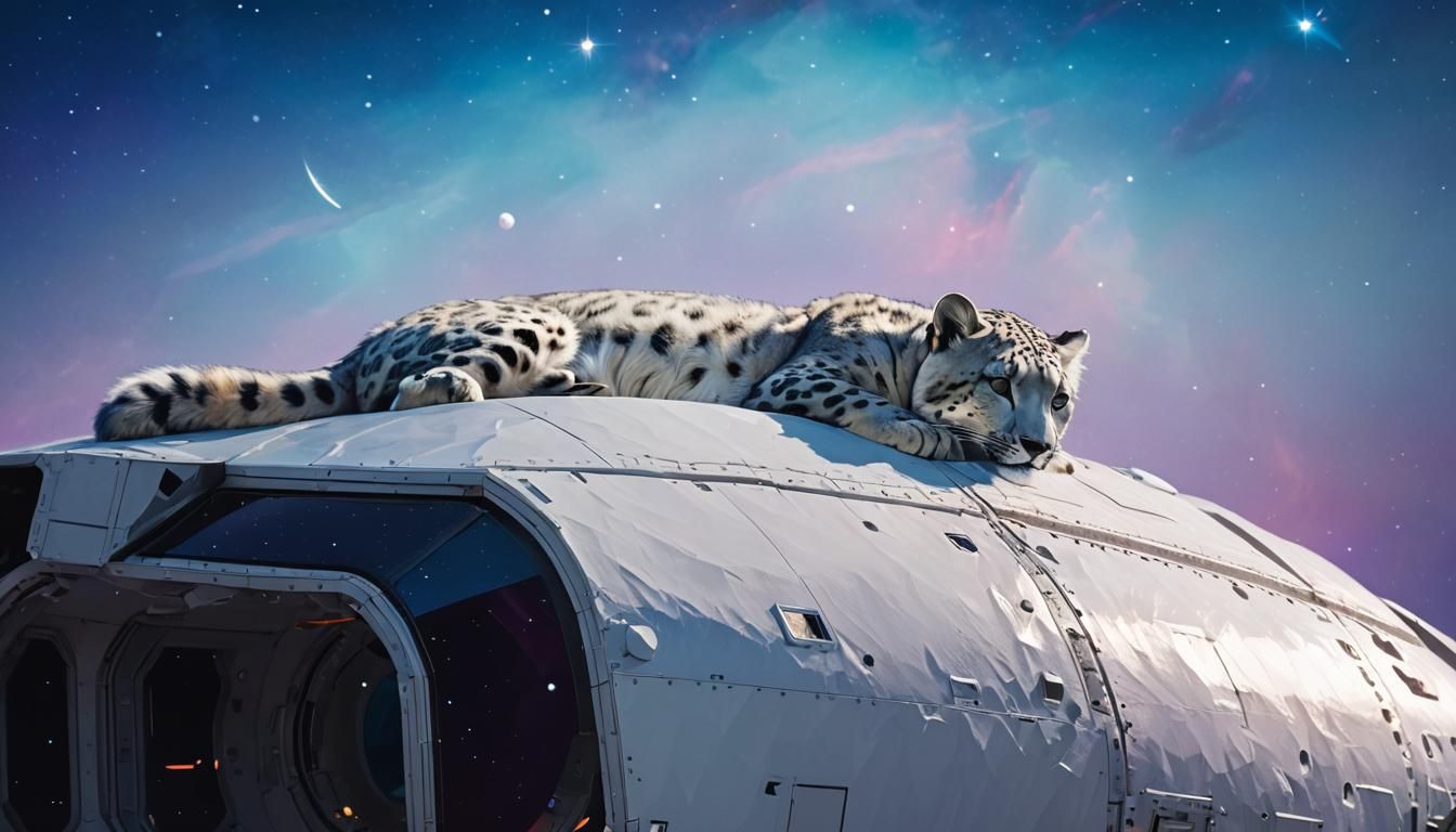 Snow Leopard Dreams in Low-Poly Space