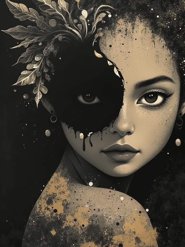 Gilded Goddess Among Vibrant Foliage