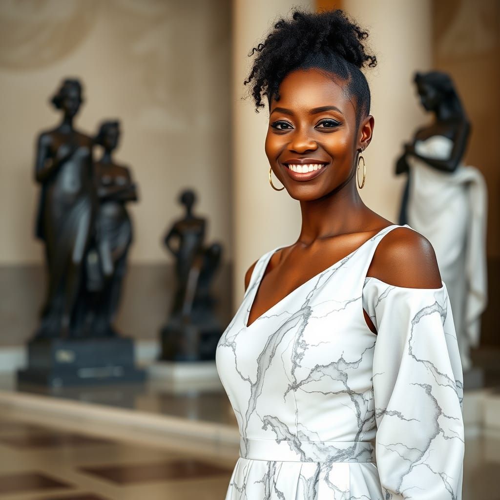 Marble Dress Portrait in Museum, Photorealistic Style