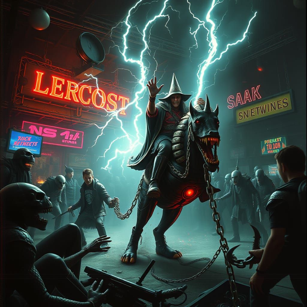 wizard  shooting lightning in a mall