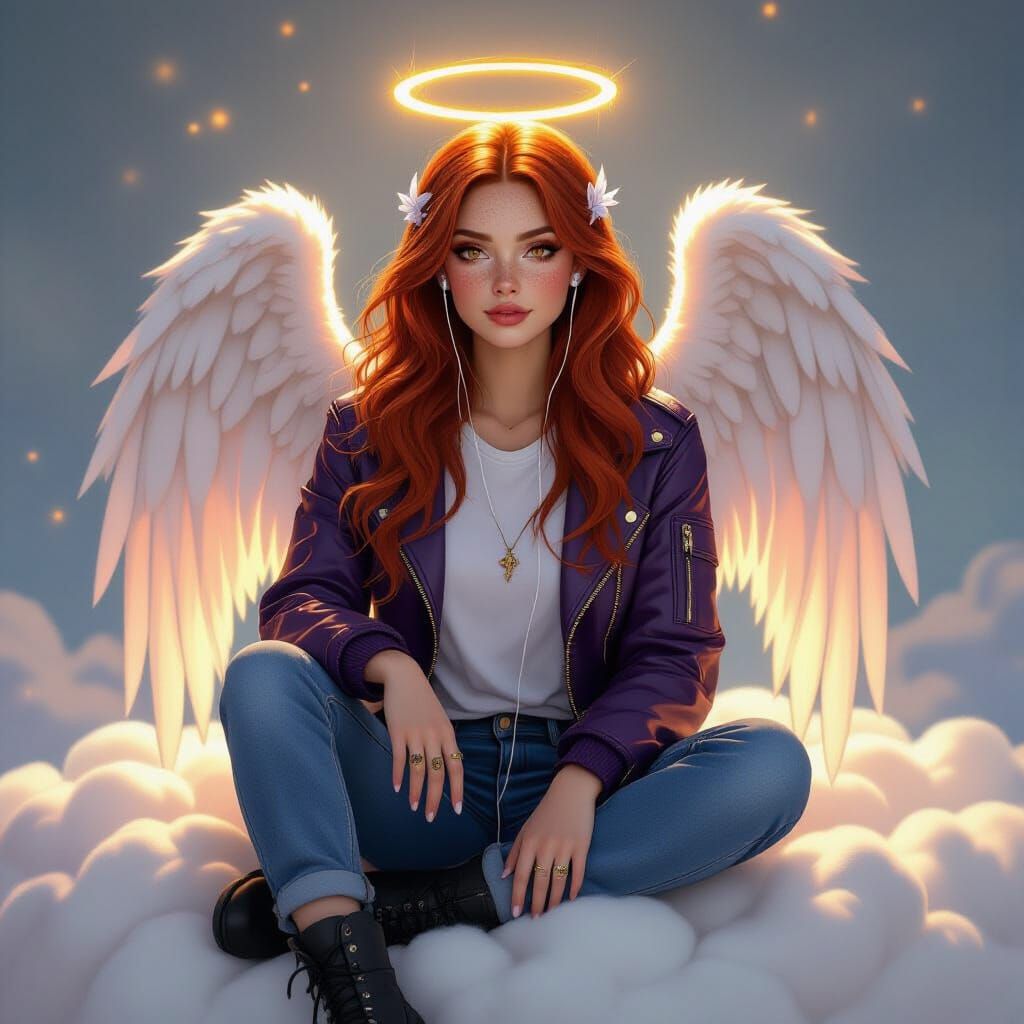 Angel on Cloud with Dragon Jacket in Cinematic Style