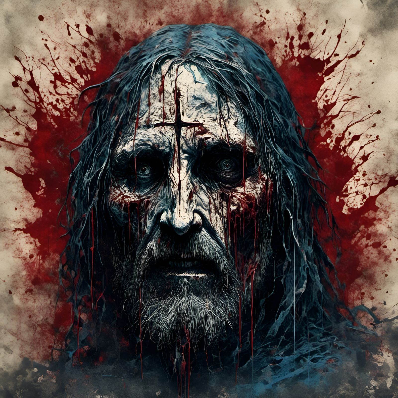 Rotting Jesus Christ Head in Hell Landscape